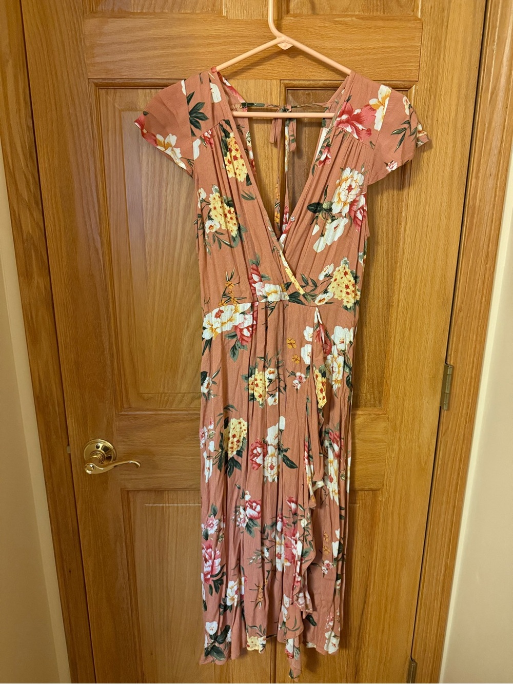 Band of Gypsies Rose-Taupe Floral Midi Dress